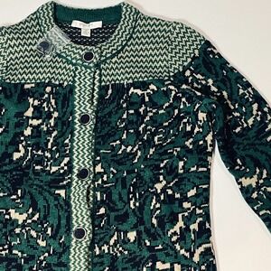 Liz Claiborne New York Cardigan Size XS Alpaca Blend Green & Tan Boho Sweater